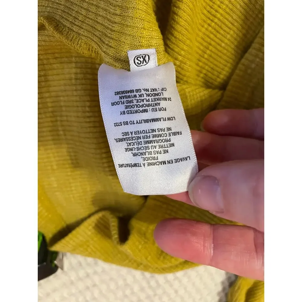 Anthropologie T.La V Neck Ribbed Babydoll Long Sleeve Top Citron Yellow Green XS - Picture 15 of 15